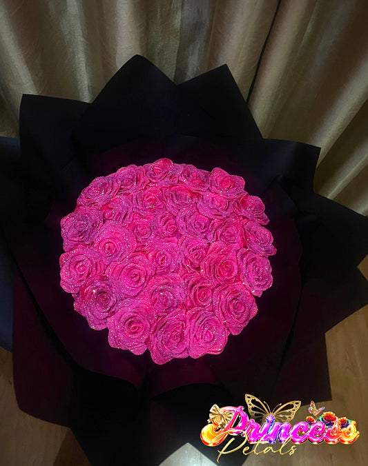 30 Pink Glitter Roses